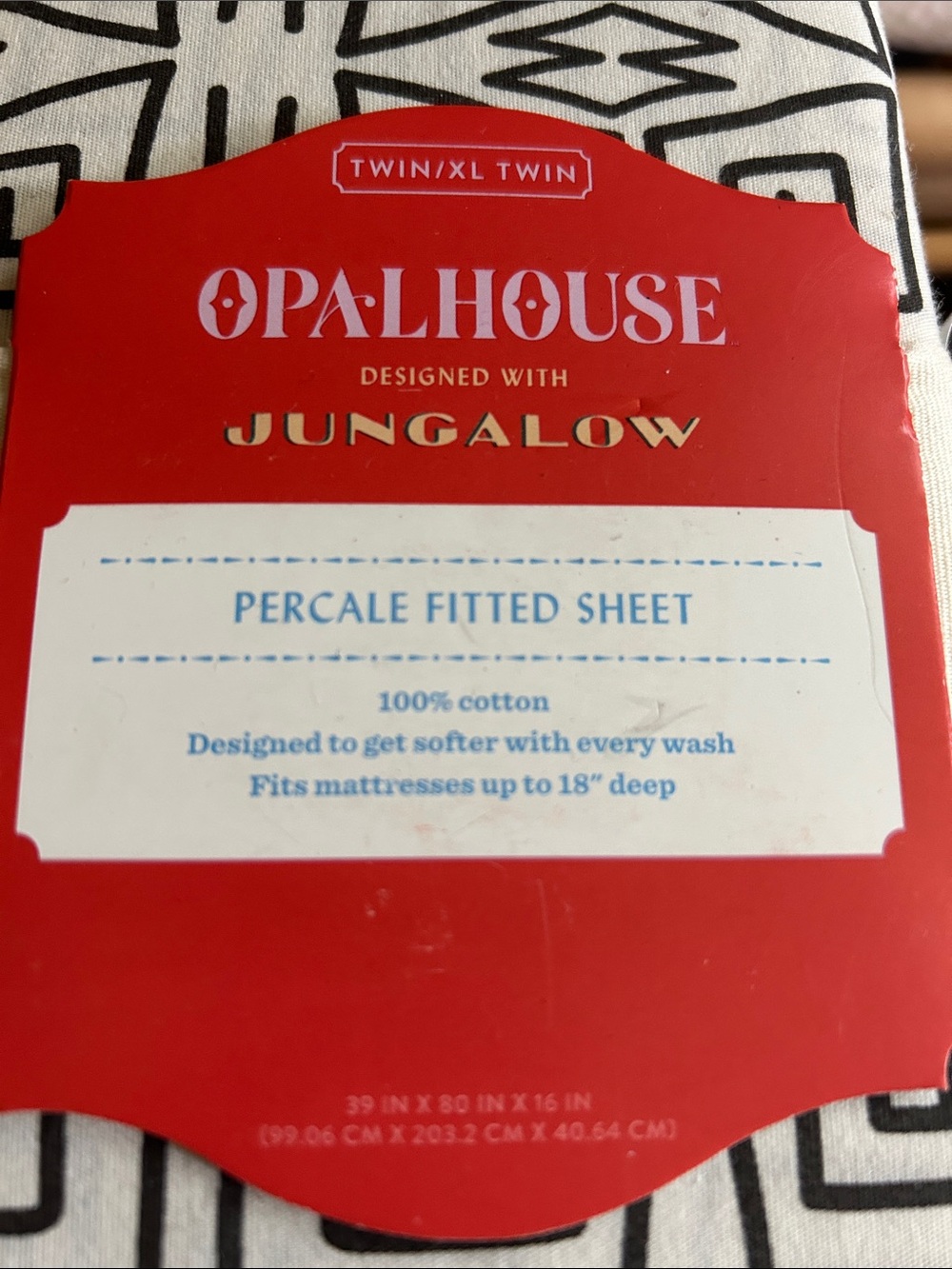 Opalhouse Jungalow Twin/XL Black/Cream Geometric Percale Fitted Sheet - Picture 2 of 4